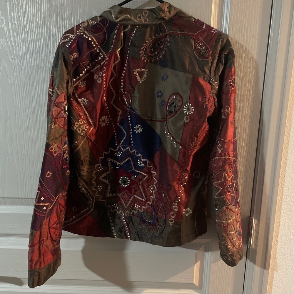 Chicos Womens Blazer Sz 0 Small Embroidered Geometric Sequins Lined - Picture 5 of 5